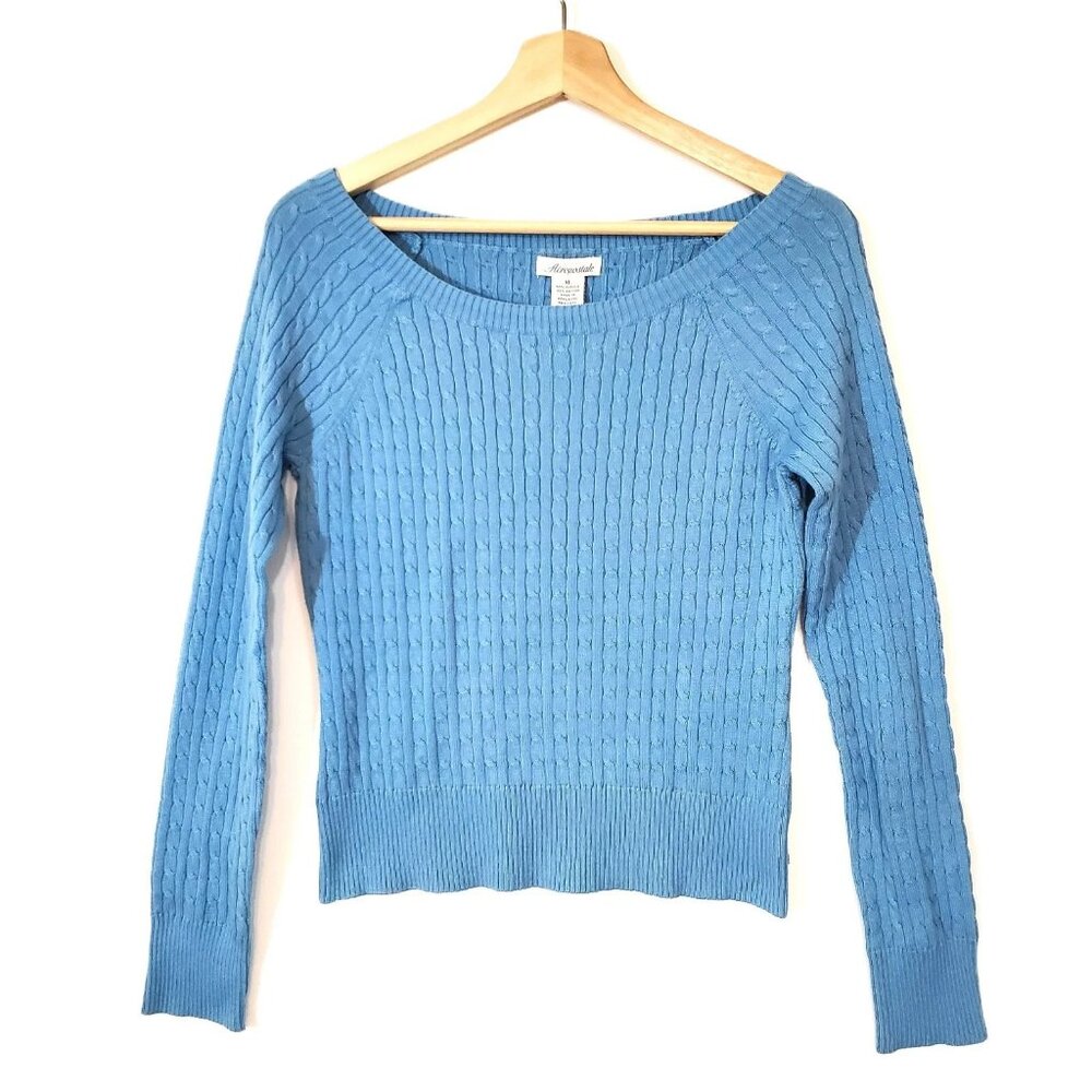 Aeropostale Blue Cable Knit Sweater Boat Neck Logo Juniors XL Y2K